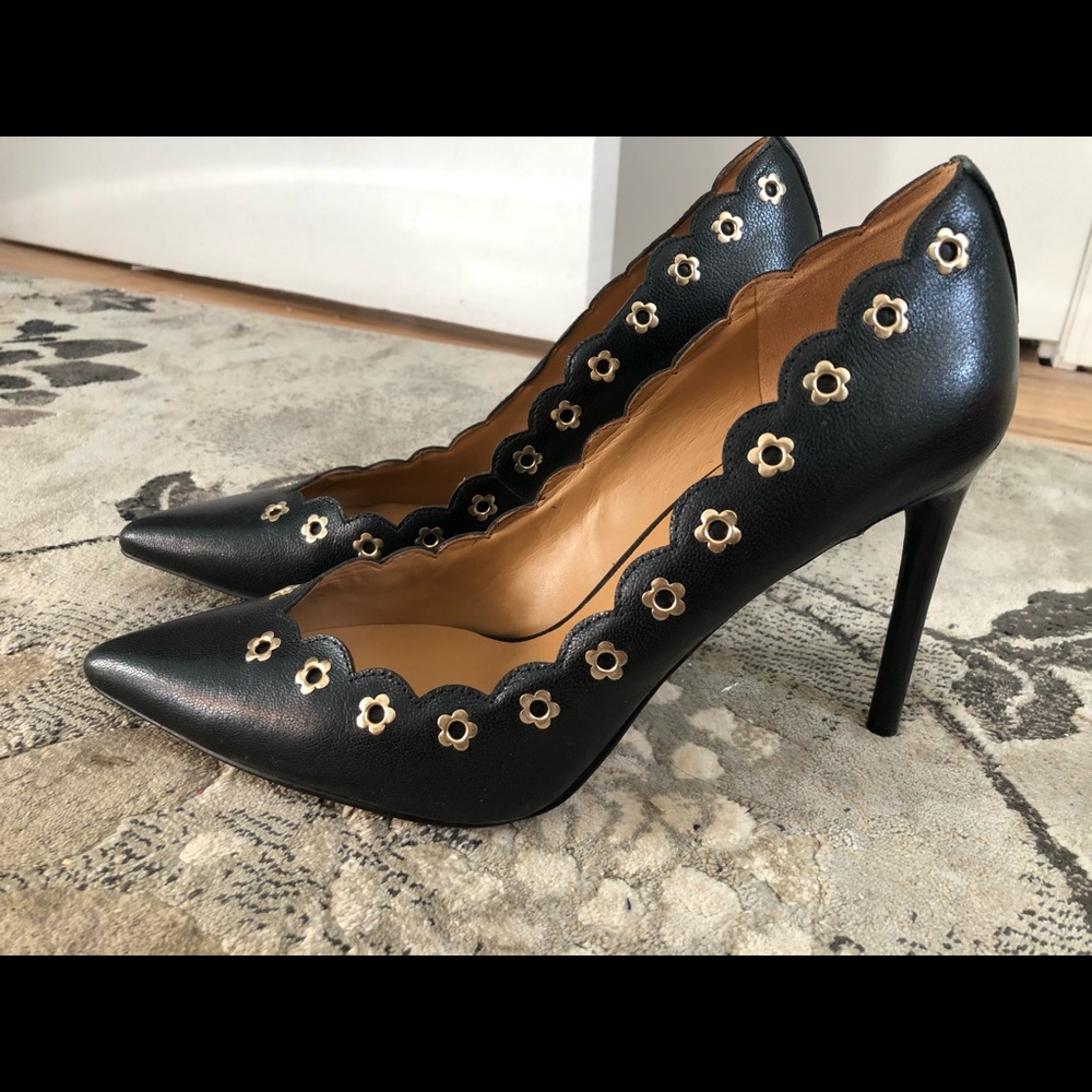 New Nine West Black Leather Heel Pumps with Studs